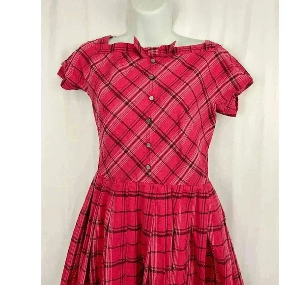 VTG Jonathan Logan Dress Sz 9 Pink Plaid Swiss Dot 1960s Zip Back - Picture 15 of 16